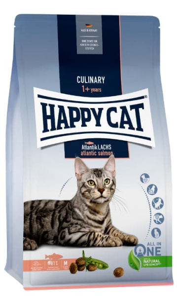 Сухой корм для кошек Happy Cat Culinary Atlantik-Lachs (лосось, горошек и розмарин) полнорационный корм для привередливых кошек 