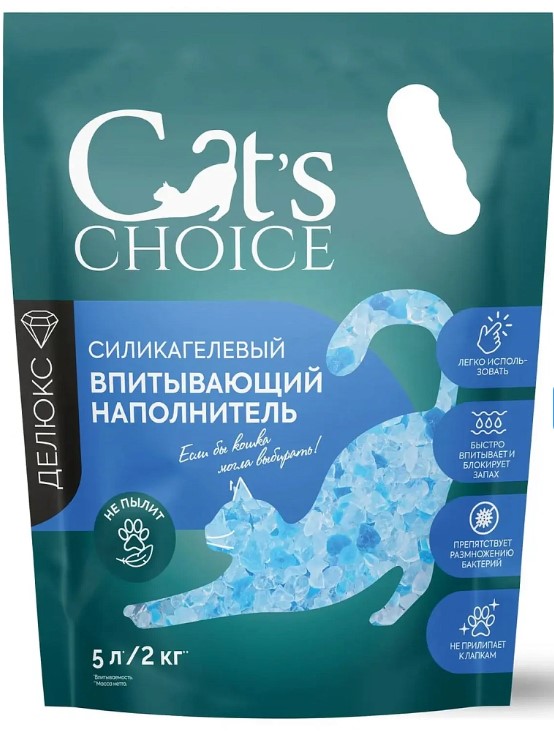 Наполнитель силикагелевый впитывающий Cat's choice с синими гранулами