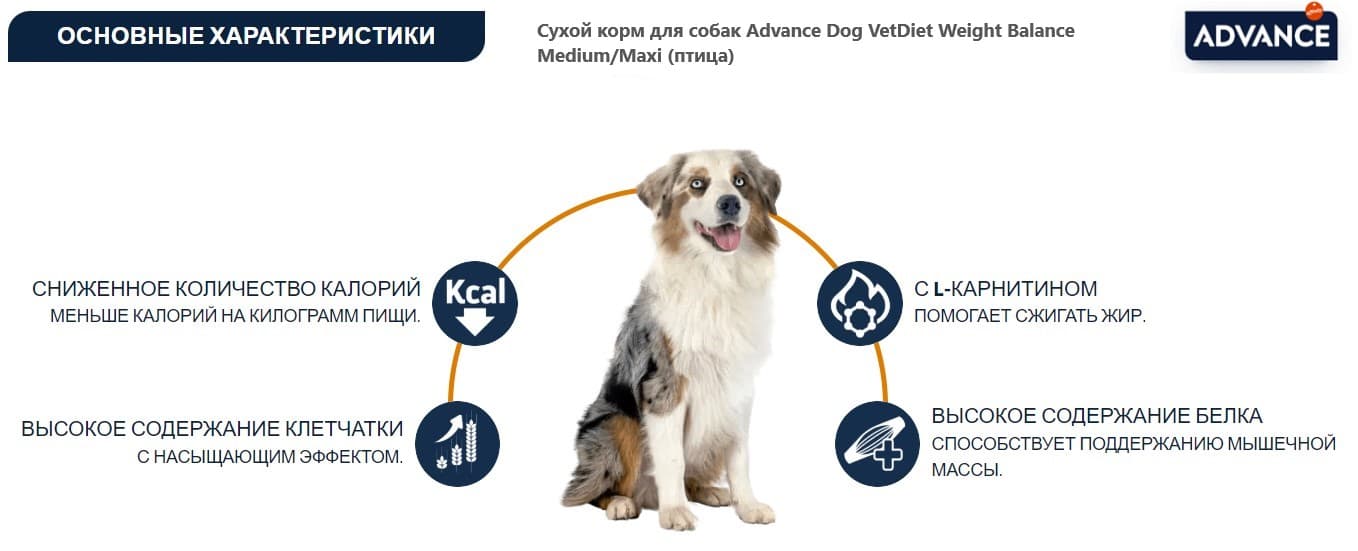 Ветеринарный рацион для собак Advance Dog VetDiet Weight Balance Medium/Maxi (птица)