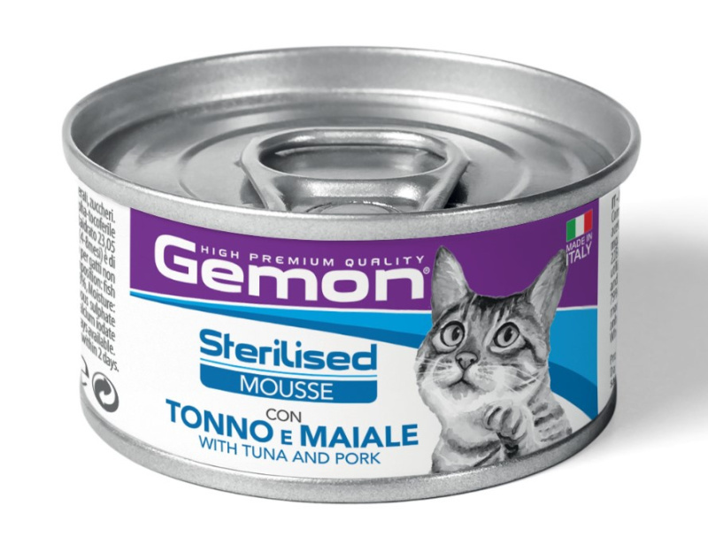 Влажный корм для кошек Gemon Cat Adult Sterilised Mousse with Tuna and Pork (тунец, свинина)