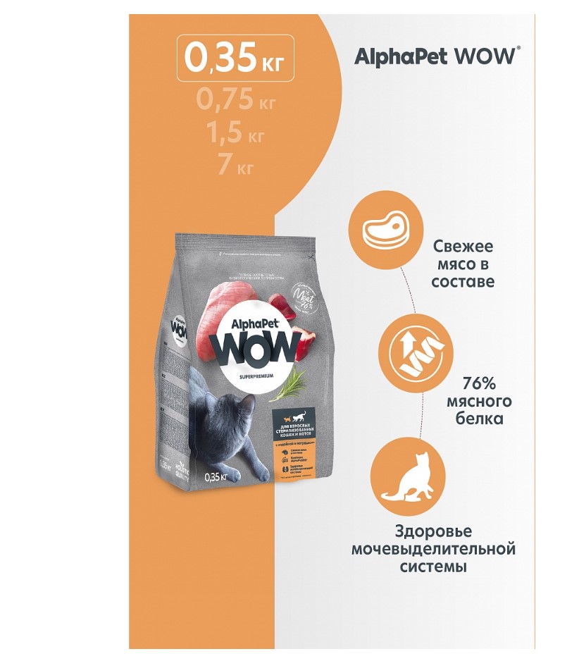 Сухой корм для кошек AlphaPet WOW Sterilised Adult Cat (индейка с потрошками)