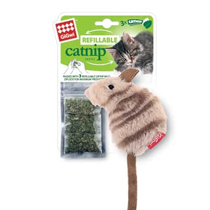 Игрушка для кошек "Мышка с кошачьей мятой"+ 3 пакетика, 10 см GiGwi" (75382)