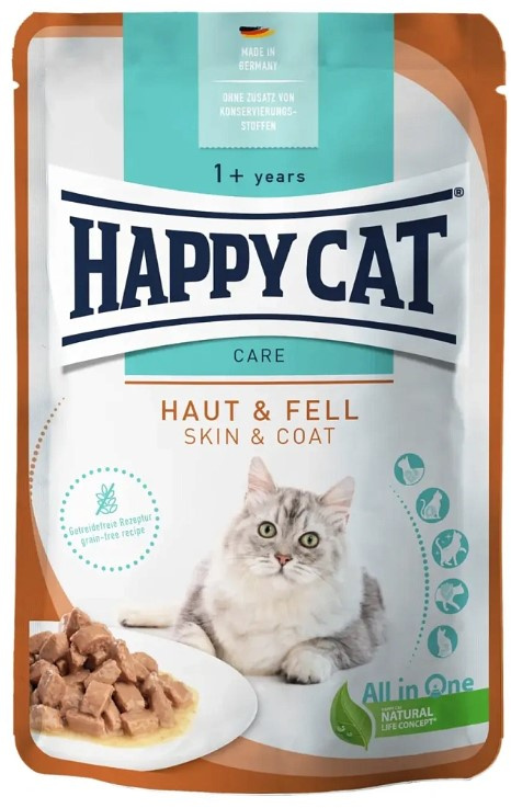 Влажный корм для кошек Happy Cat Care Meat in Sauce Haut & Fell Adult Cat кусочки в соусе 