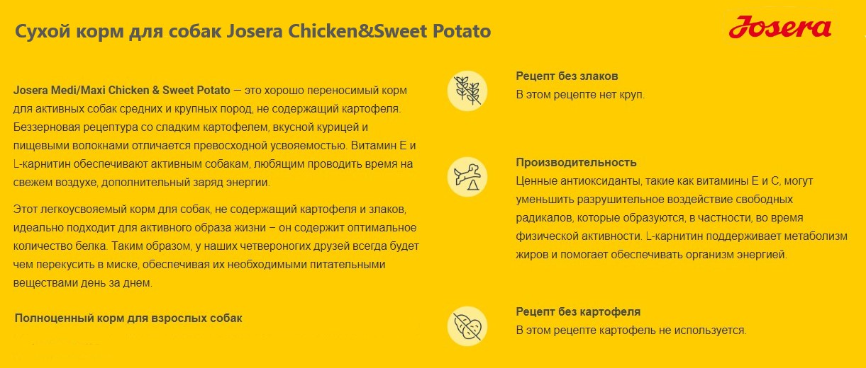 Сухой корм для собак Josera Chicken&Sweet Potato