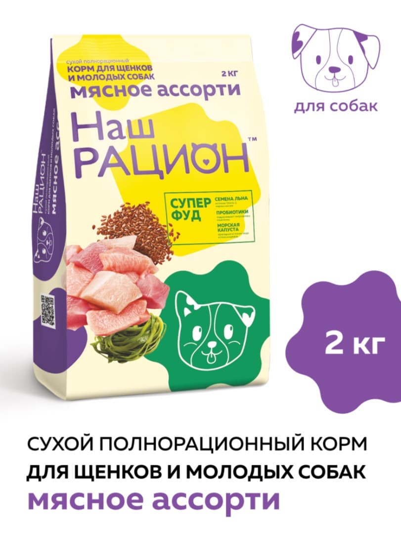 Сухой корм для щенков Наш Рацион Puppy (мясное ассорти) 