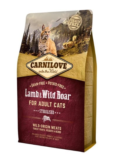 Сухой корм для кошек Carnilove Adult Cats Sterilised (ягненок и кабан) корм без злаков для взрослого кастрированного кота 