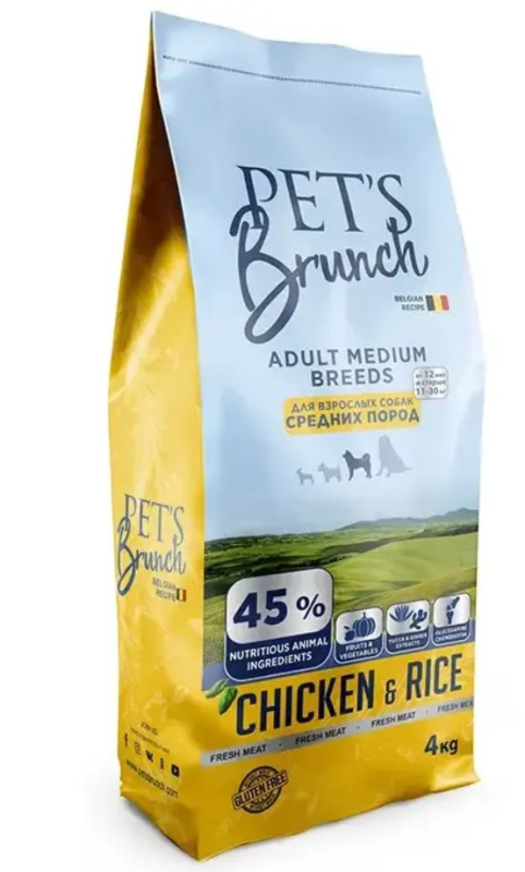 Каталог Сухой корм для собак средних пород Pet's Brunch Adult Medium Breeds (курица, рис) для собак