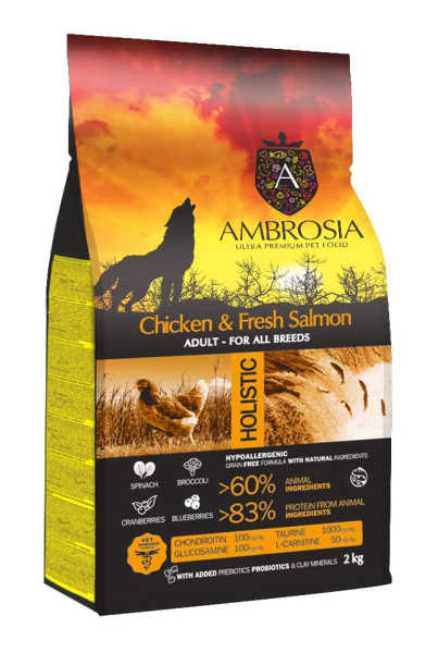 Рацион для собак всех пород Сухой корм для собак Ambrosia Grain Free Dog Adult All Breed (курица, лосось)