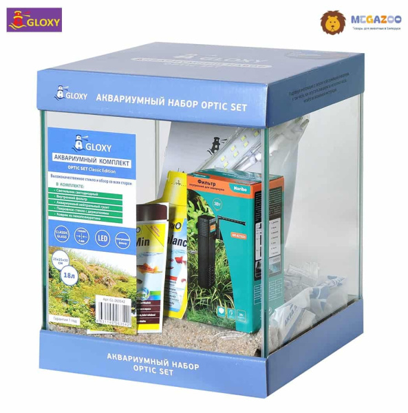 Стеклянный Аквариум с оборудованием GLOXY Optic Set Classic Edition 18 л
