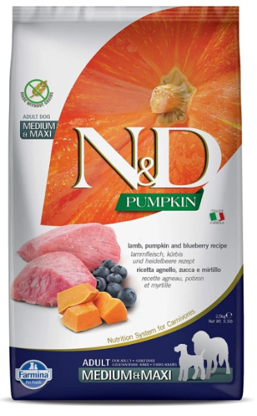 Полнорационный корм для собак Farmina N&D GF Pumpkin Dog Lamb & Blueberry Adult Medium & Maxi 
