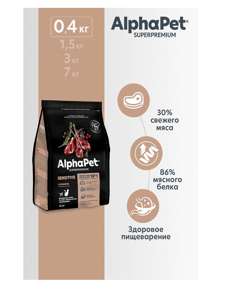 Сухой корм для кошек AlphaPet Superpremium Adult Cat (ягненок)