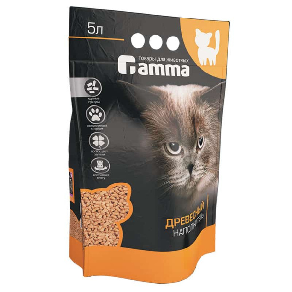 Древесный наполнитель Gamma, крупные гранулы 5 л для кошек 