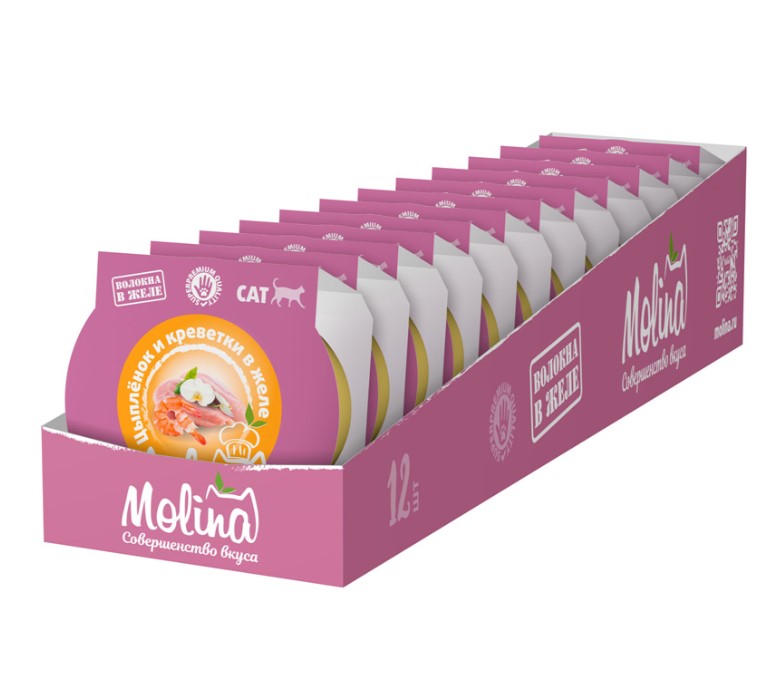 Molina Влажный корм для кошек цыпленок и креветки в желе