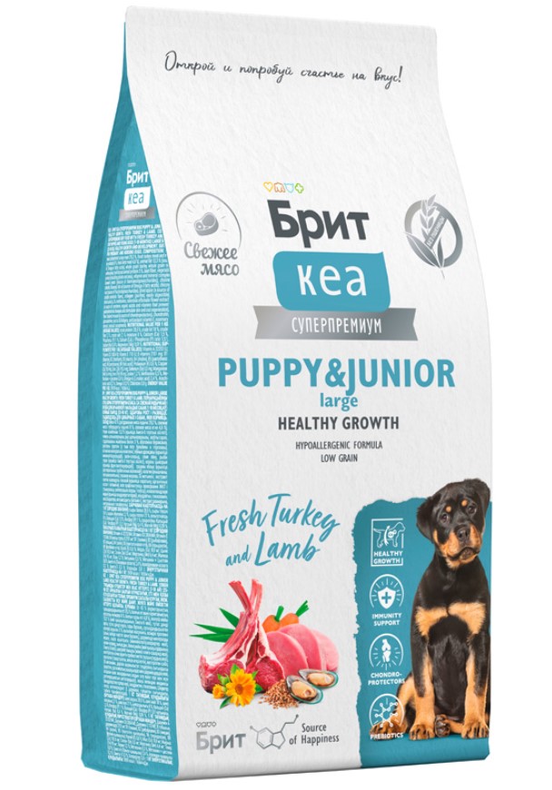Каталог Сухой корм для щенков Брит Кеа Dog Puppy&Junior L Healthy Growth (индейка, ягненок) для собак