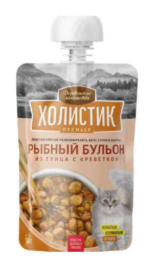 Лакомство для кошек Рыбный бульон из тунца с креветкой Деревенские лакомства