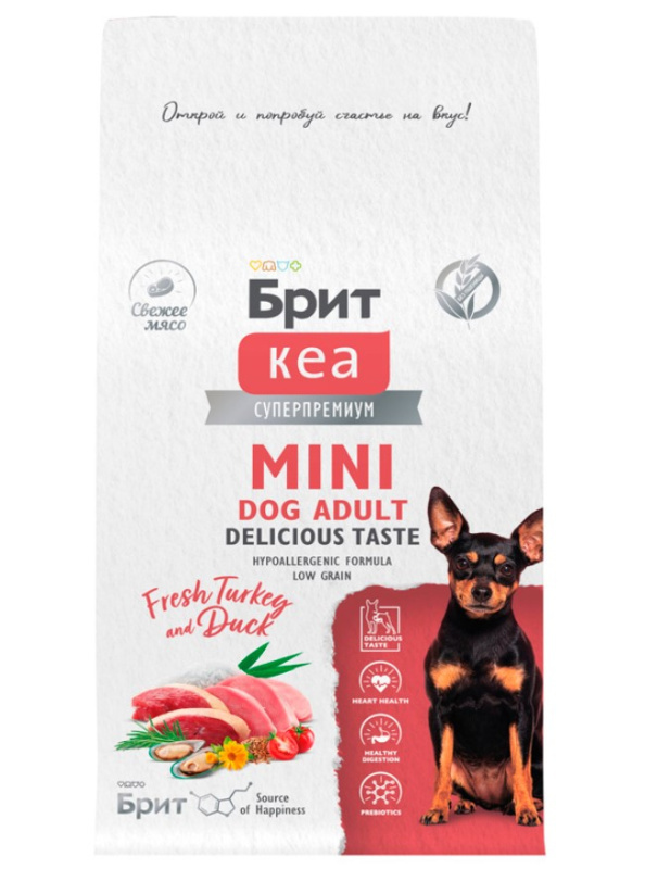 Каталог Брит Кеа Сухой корм для взрослых собак миниатюрных пород Delicious Taste (индейка, утка) для собак