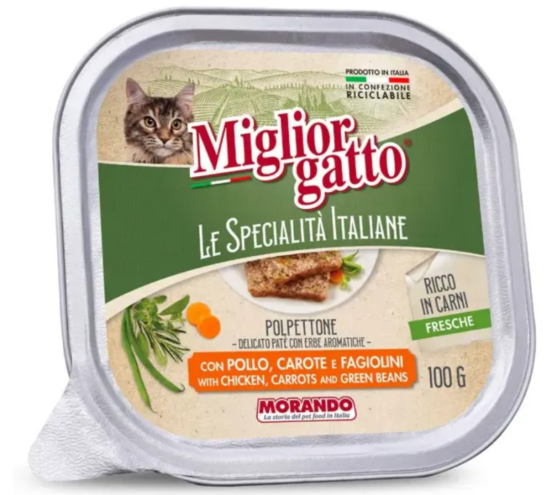 Паштет для кошек Miglior Gatto Le Specialità Italiane Adult Cat (курица, морковь, фасоль)