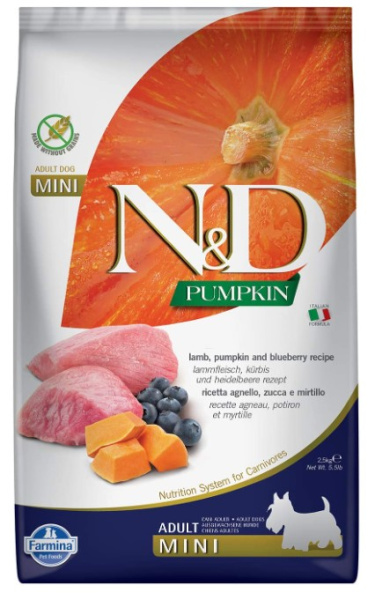 Каталог Сухой корм для собак Мини пород Farmina N&D GF Pumpkin Lamb & Blueberry Adult Mini (тыква, ягнёнок,  для собак