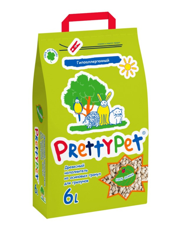 Наполнитель PrettyCat для грызунов и птиц древесный из осиновых гранул