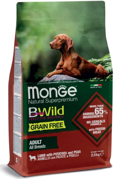 Каталог Сухой корм для собак Monge Dog BWild GF Adult All Breeds (ягненок) для собак