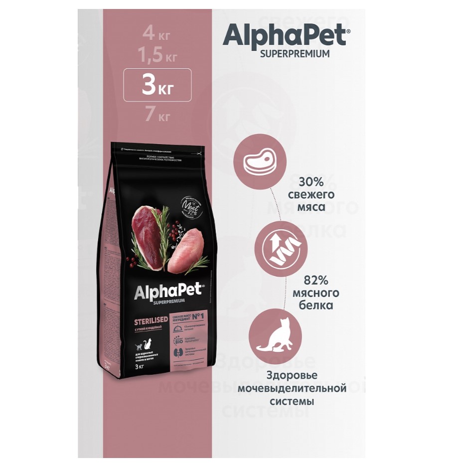 Сухой корм для кошек AlphaPet Superpremium Sterilised Adult Cat (утка, индейка)