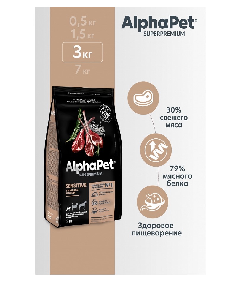 Сухой корм для собак мелких пород AlphaPet Superpremium Adult Dog Small (ягненок, рис)