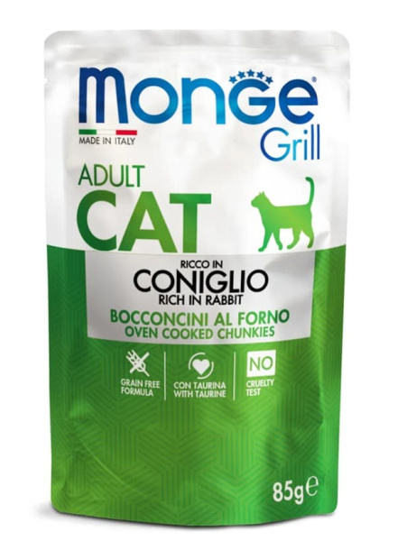 Влажное питание для кошек Monge Cat Grill (кролик)