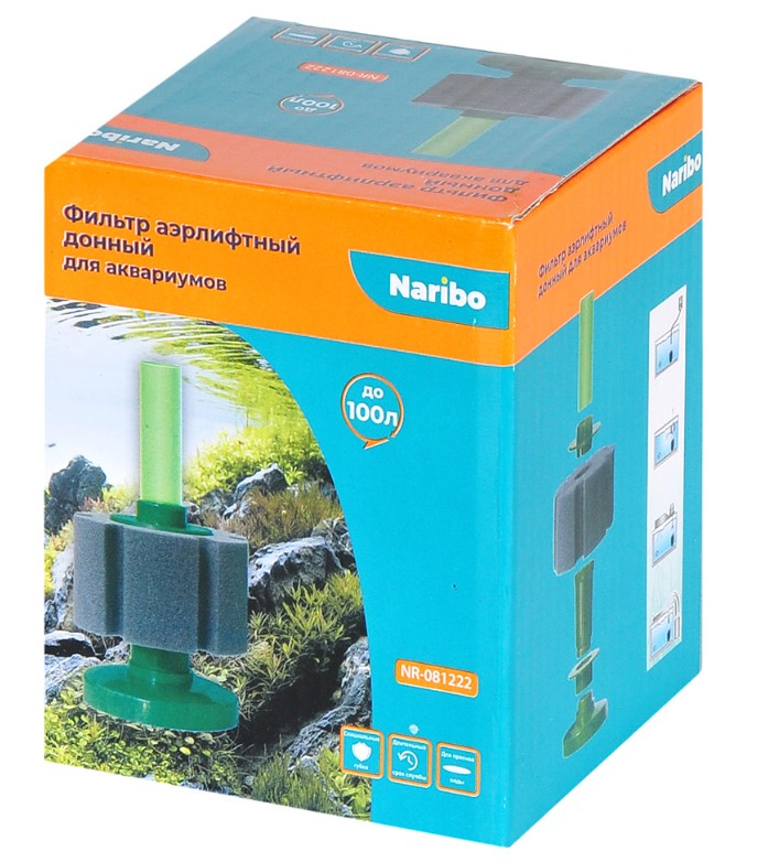 Фильтр аэрлифтный Naribo донный М (губка) 8.5х8.5х16 см (до 100 л)