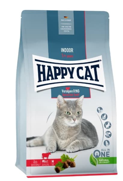 Сухой корм для кошек Happy Cat Indoor VoralpenRind (говядина) сбалансированный сухой корм для малоактивного  кота 