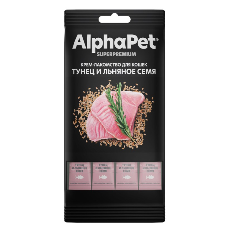 Крем-лакомство для кошек AlphaPet Superpremium (тунец, льняное семя)