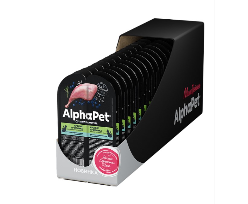 Влажный корм для кошек AlphaPet Superpremium Adult Cat в соусе (кролик, черника)