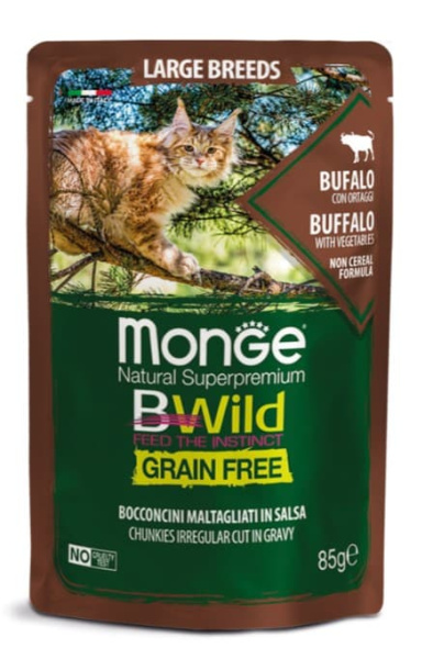Беззерновой влажный корм для кошек Monge Cat BWild GF Large Breeds (буйвол, овощи)