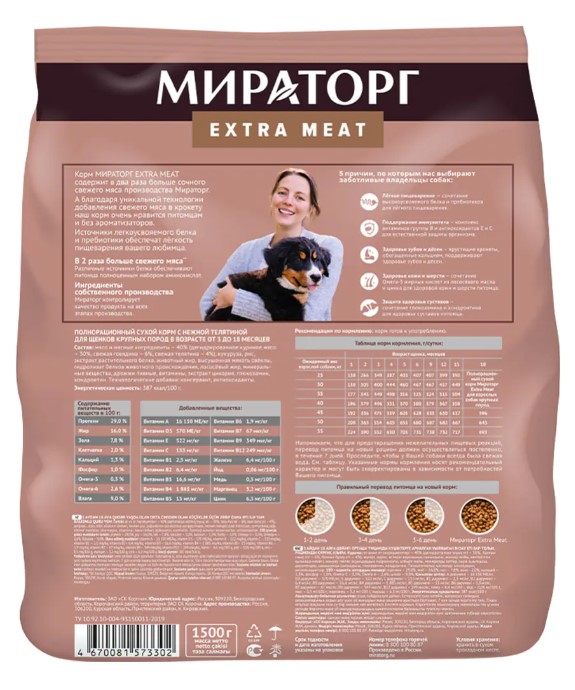 Каталог Мираторг Сухой корм для щенков крупных пород с нежной телятиной Expert Meat для собак