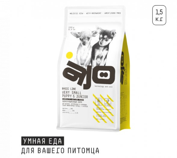 Каталог Сухой корм для щенков миниатюрных пород AJO Basic Line Very Small Puppy для собак
