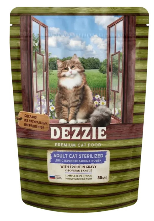 Влажный корм для кошек DEZZIE Sterilized Adult Cat в соусе (форель)