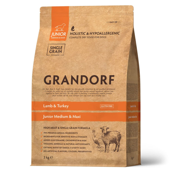Каталог Сухой корм для собак Grandorf Junior Medium & Maxi (ягненок, индейка) для собак