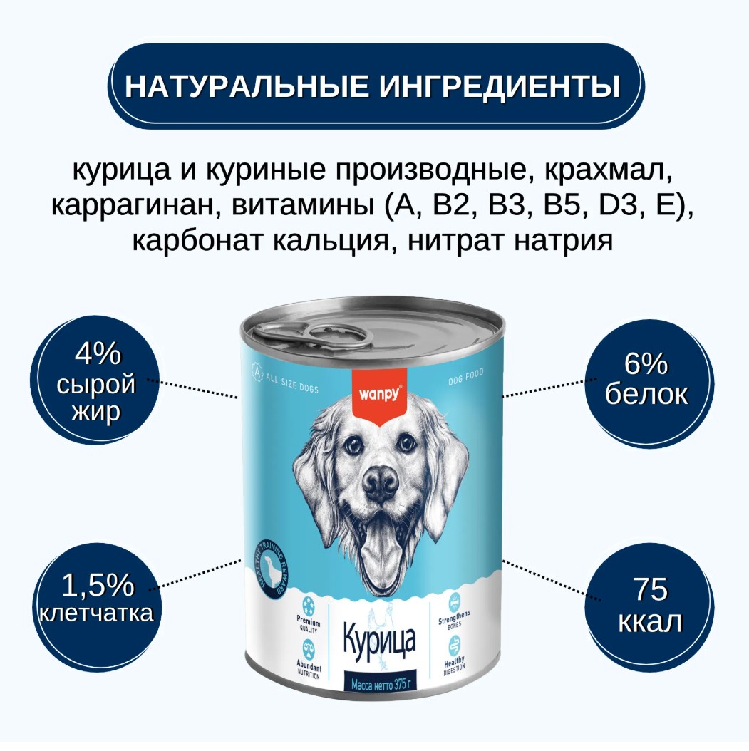 Консервы для собак Wanpy Dog (курица)