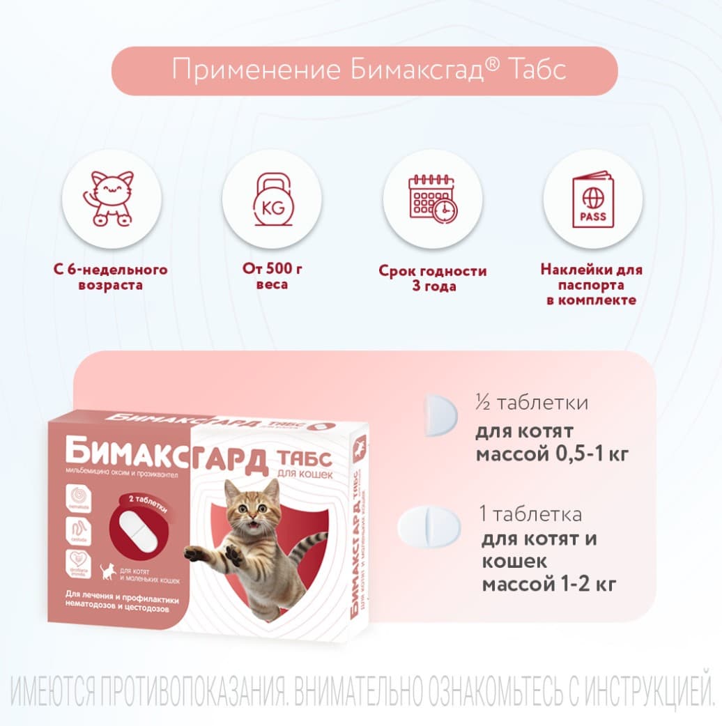 Антигельминтный препарат Бимаксгард ТАБС для котят и кошек мелких пород