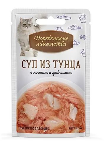 Корм для кошек и котов Деревенские лакомства Суп из тунца с лососем и гребешком