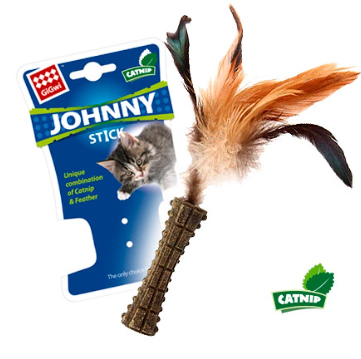 Игрушка для кошек GiGwi Johnny Stick Спрессованная кошачья мята с перьями
