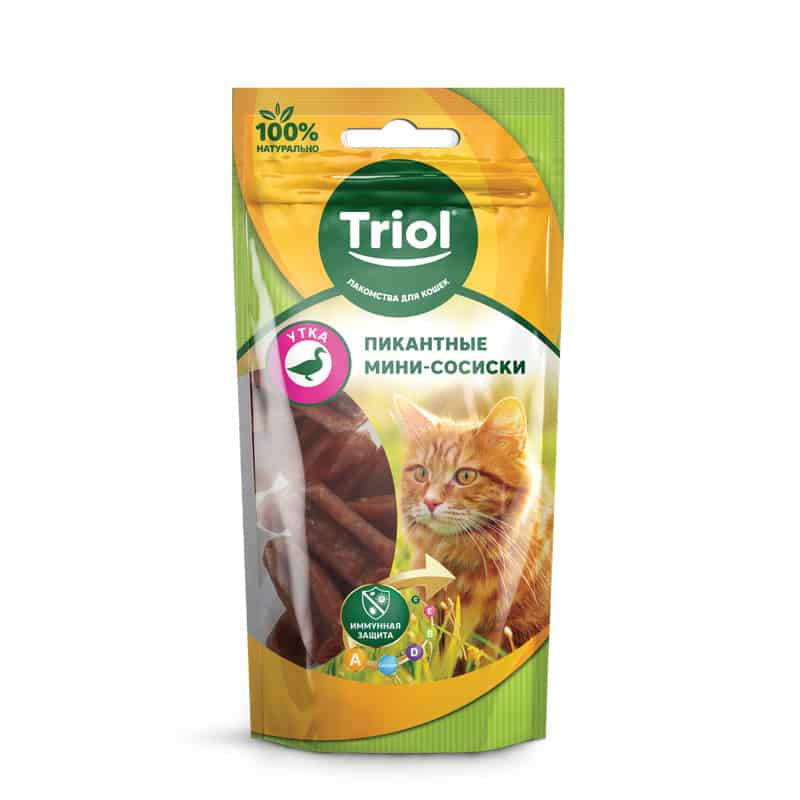 Пикантные мини-сосиски для кошек из утки TRIOL 