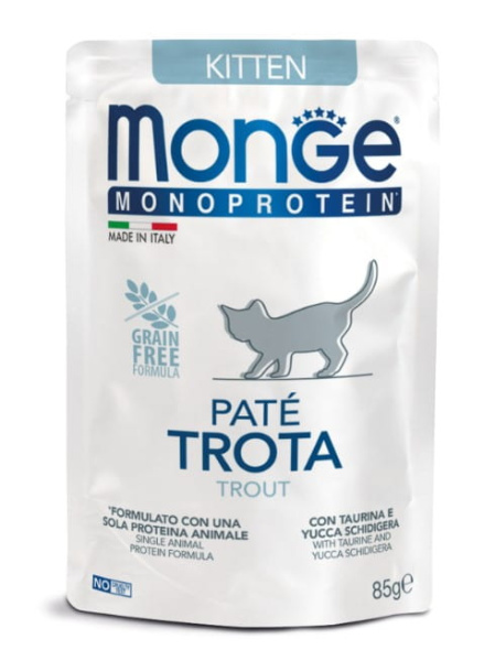 Влажный рацион для котят Monge Cat Monoprotein Kitten (форель)