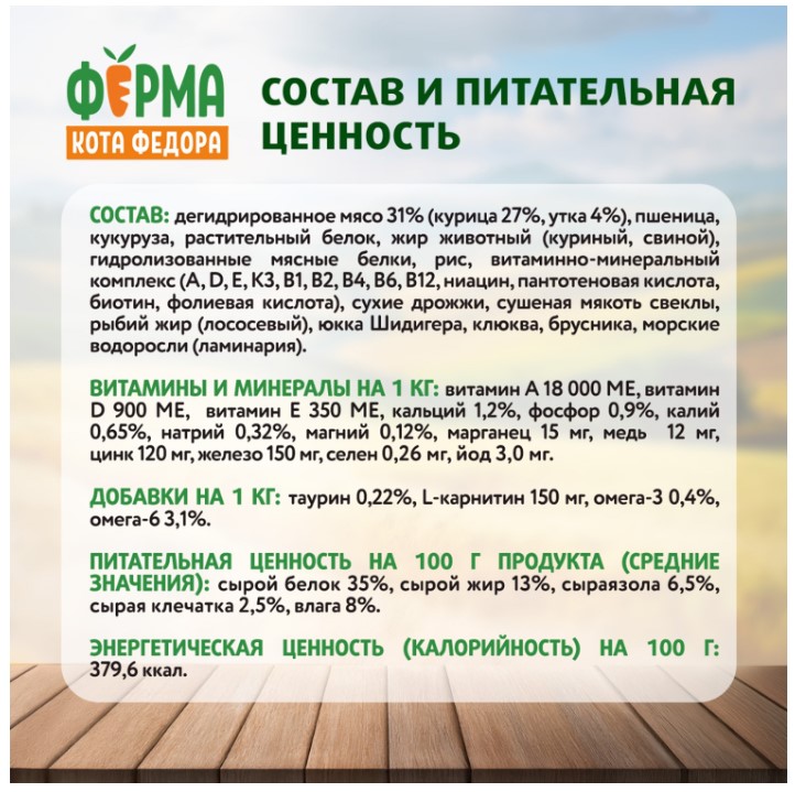 Сухой корм для взрослых стерилизованных кошек Ферма кота Федора с уткой