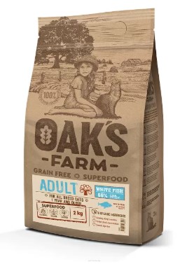 Сухой корм для кошек OAK'S FARM Grain Free Adult Cat (белая рыба)