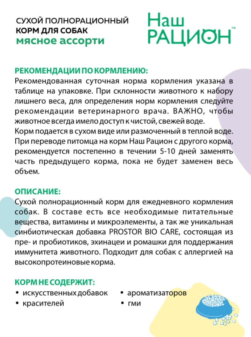 Сухой корм для собак Наш Рацион Adult (мясное ассорти)