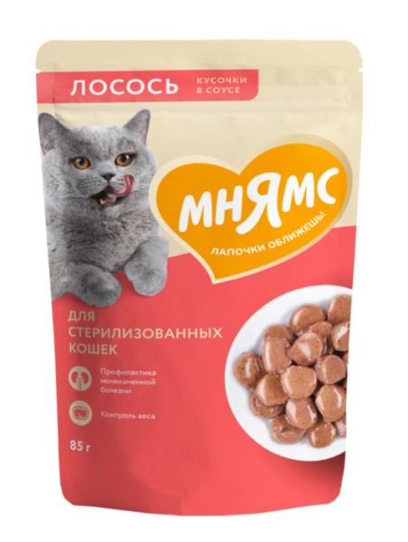 Влажный корм Мнямс Кусочки в соусе с лососем для стерилизованных кошек