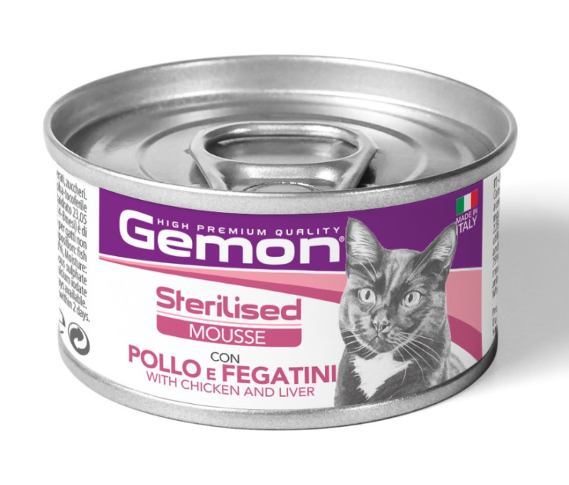 Влажный корм для кошек Gemon Cat Adult Sterilised Mousse with Сhicken and Liver (курица, печень)
