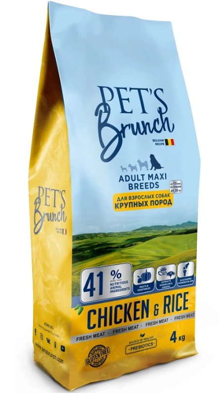 Каталог Сухой корм для собак крупных пород Pet's Brunch Adult Maxi Breeds (курица, рис) для собак