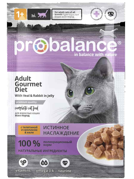 Консервированный корм для кошек ProBalance Adult Gourmet Diet (телятина и кролик в желе)