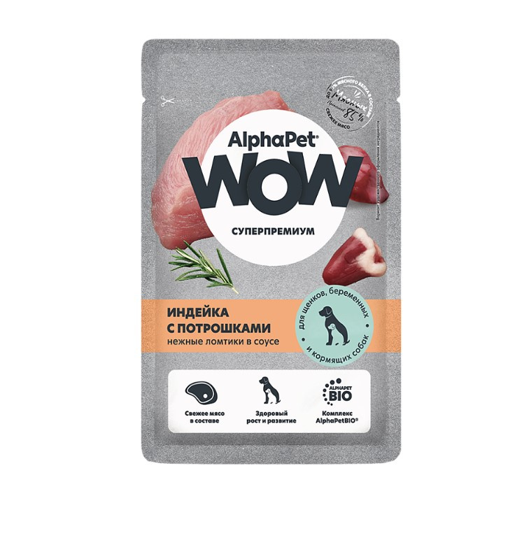 Влажный корм для собак AlphaPet Wow Adult Dog в соусе (индейка с потрошками)